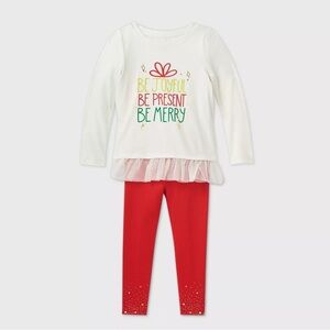 CAT & JACK BE JOYFUL BE PRESENT BE MERRY SET - RED SIZE 4T (NEW WITH TAGS) A11